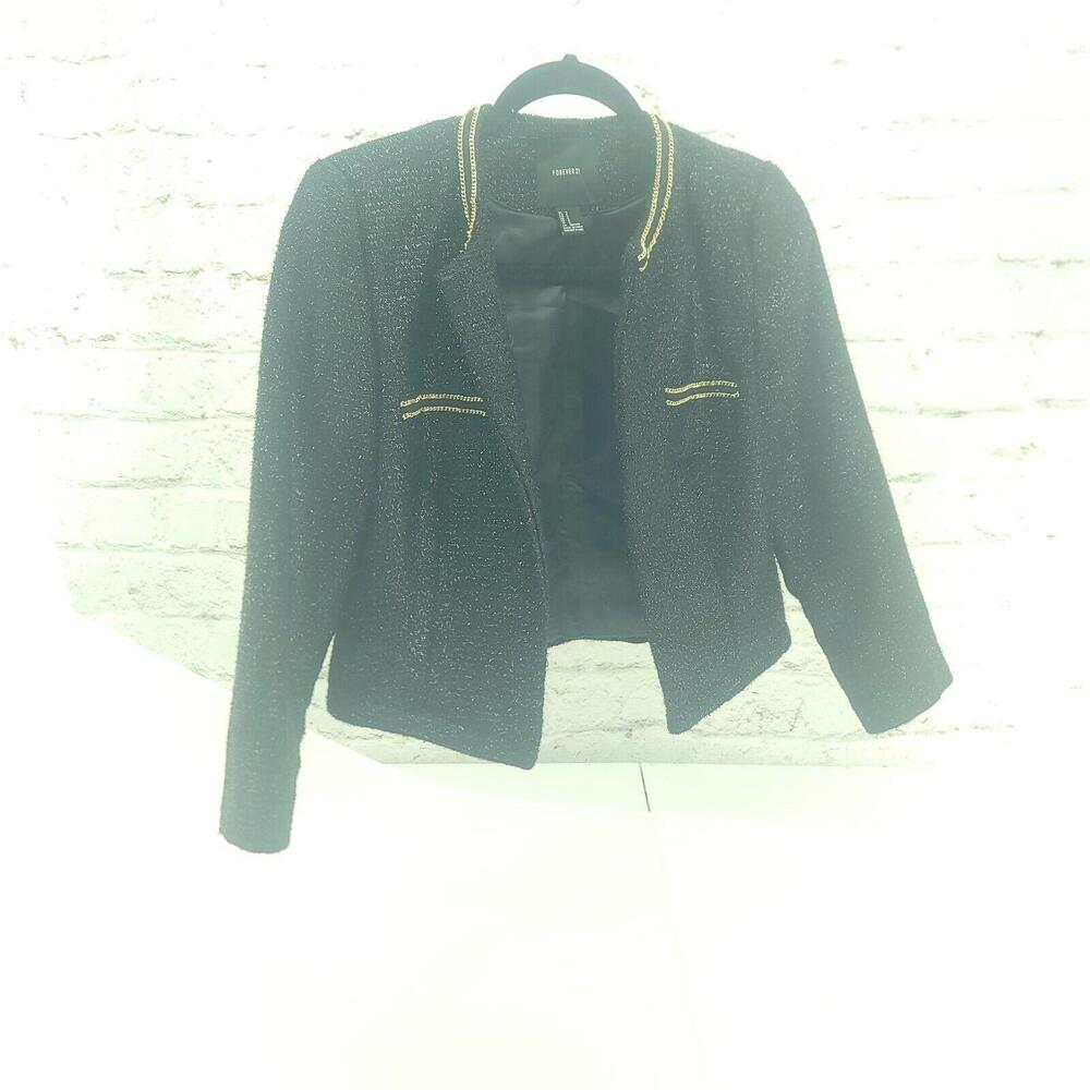 Forever 21 Black Gold Metallic Embellished Small Tuxedo Blazer